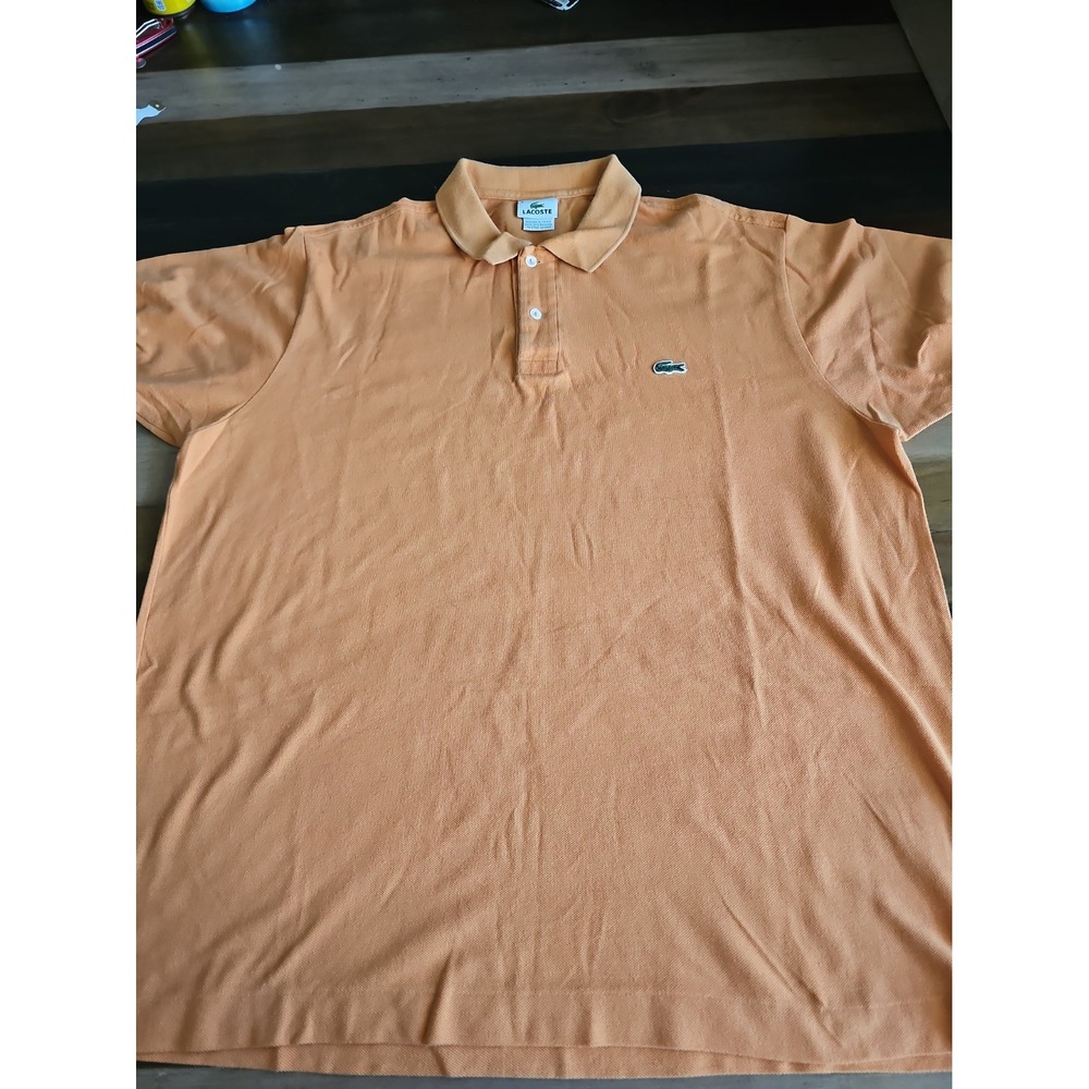 Lacoste Men Polo Shirt Size 8 Orange Peach Classic Crocodile Logo 100% Cotton068